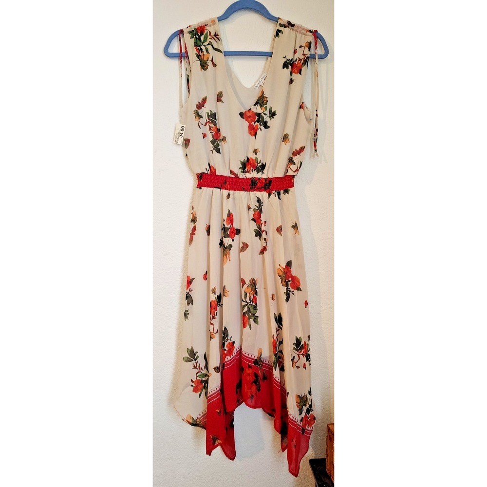 Ophelia Roe Cream and Red Asymmetrical Summer Dress Womens Size S - NWT NEW